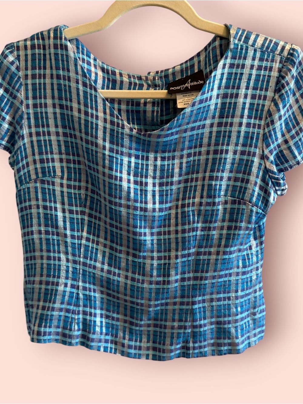 Vintage Positive Attitude Blue Plaid Y2K Blouse - Picture 1 of 6